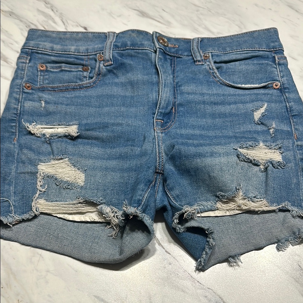 American Eagle Outfitters Blue Distressed Jean Shorts